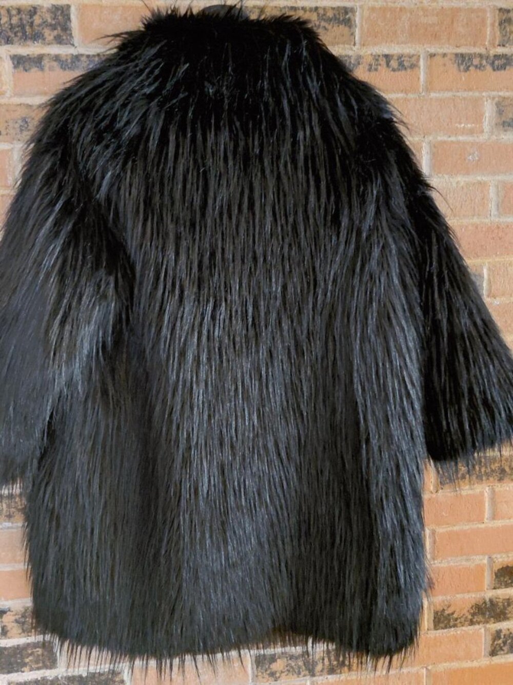 Via Spiga Black Shaggy Faux Fur 3/4 Length Jacket - Picture 3 of 5